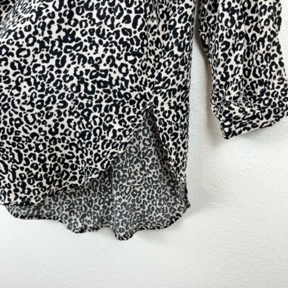 Grand & Greene Small Leopard Animal Print Roll Tab Long Sleeve Button Up Blouse - Picture 9 of 14